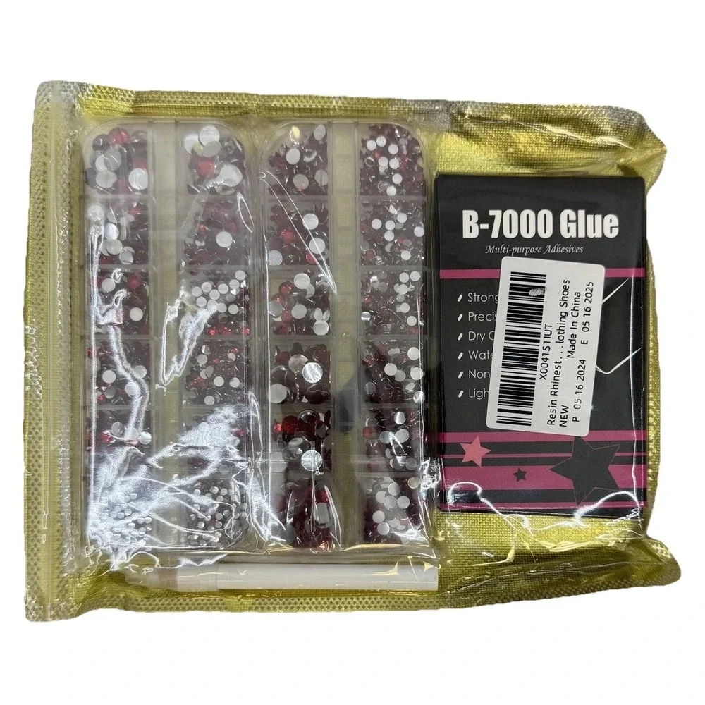 B-7000 Glue Multipurpose Adhesive Ruby Red Rhinestones Assorted Sizes Craft Kit